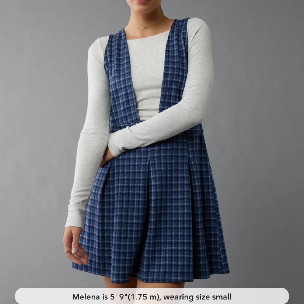 Chic Blue Plaid Pinafore Dress